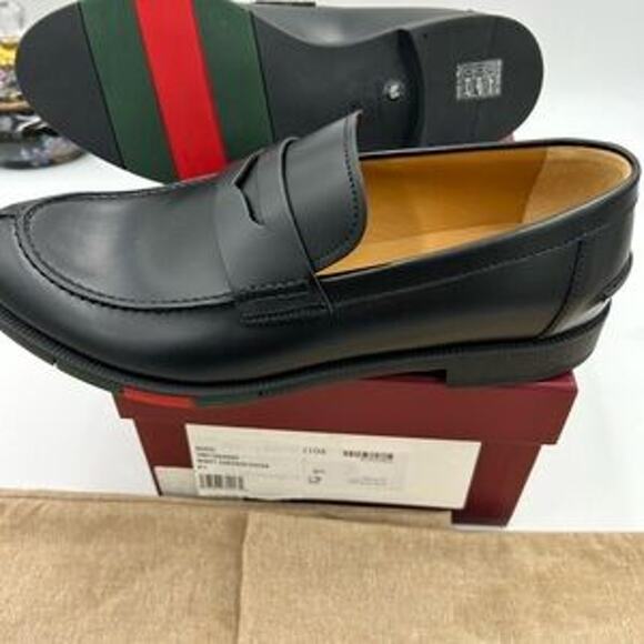 Men's Gucci, leather strap penny loafer with web detail size 6.5 fits 7.5 US - Picture 12 of 15